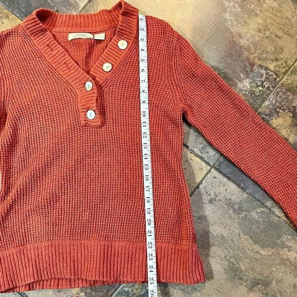 Natural Reflections Orange Waffle V-neck Long Sleeve Sweater Medium - Picture 6 of 10